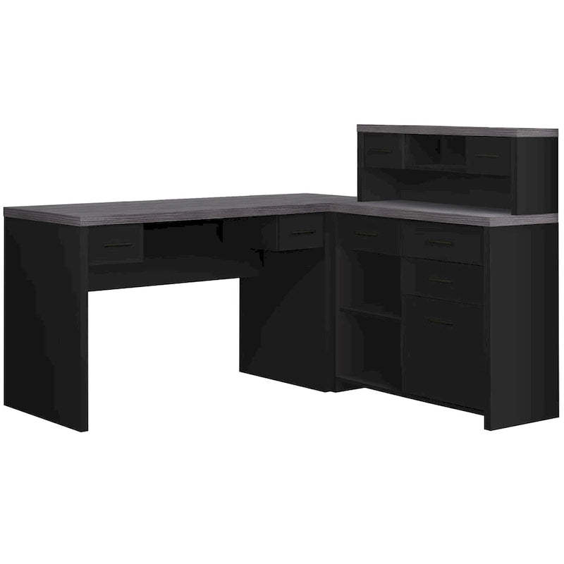 59 Grey L-Shape Computer Desk With 8 Drawers