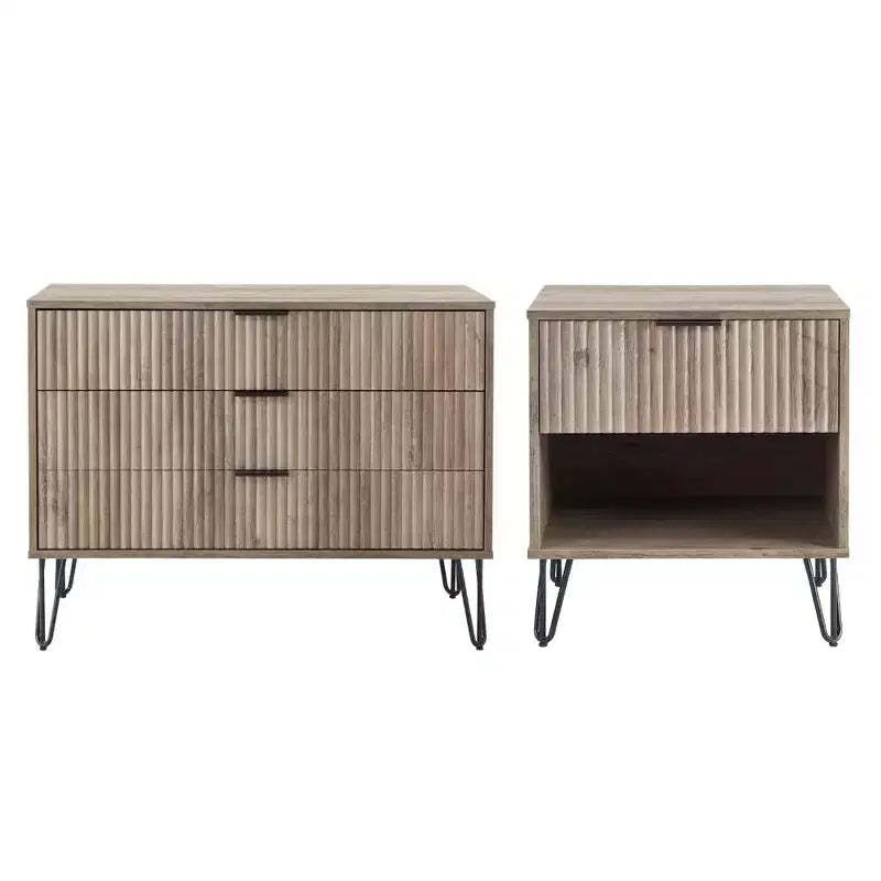 Manhattan Comfort Dumbo 2pc Modern 3 Drawer Dresser and 1 Drawer Nightstand Set