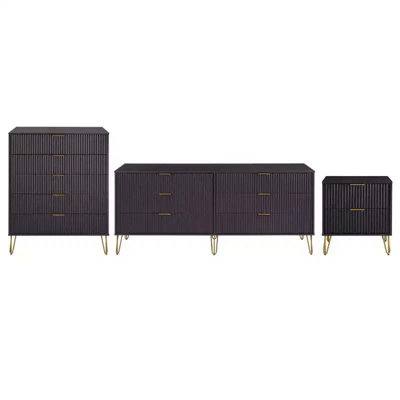 Manhattan Comfort Dumbo 3pc 5 Drawer Dresser, 6 Drawer Dresser and Nightstand Set
