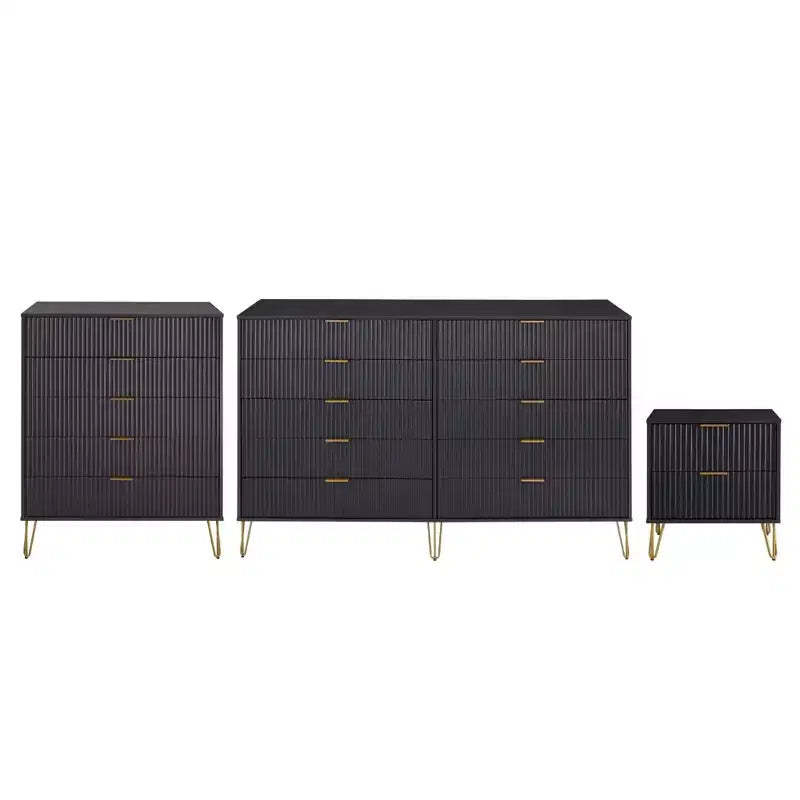 Manhattan Comfort Dumbo 3pc 5 Drawer Dresser, 10 Drawer Dresser and Nightstand Set
