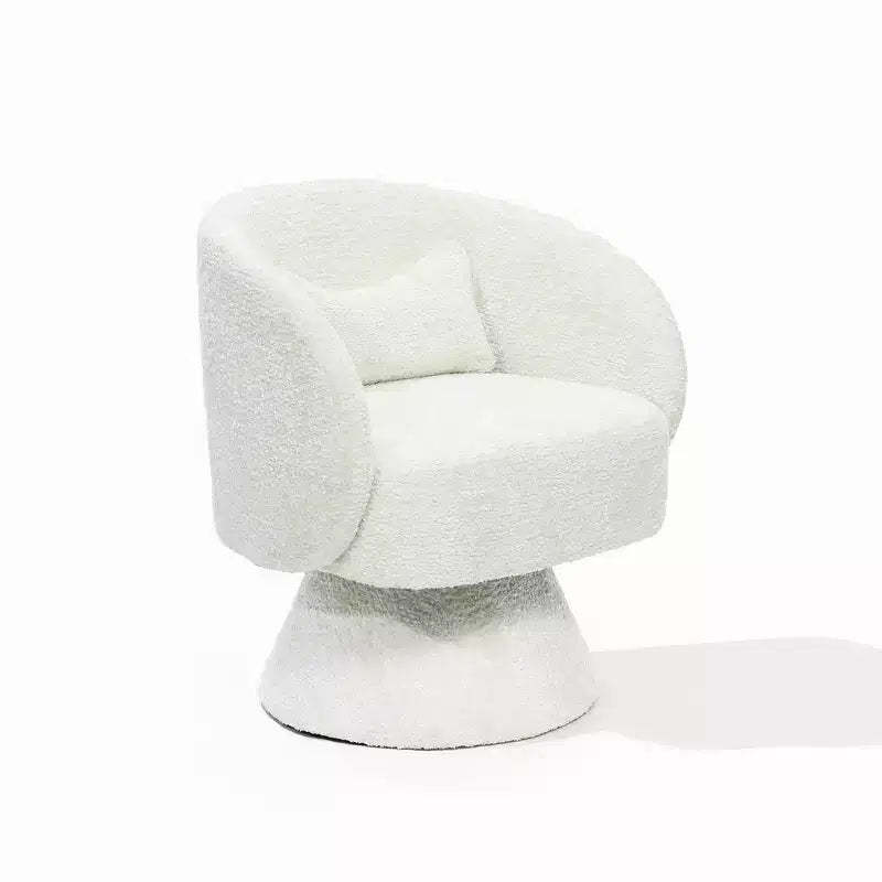 LuxenHome Upholstered Cream Club Swivel Chair with Upholstered Cream Wood Base Off-White