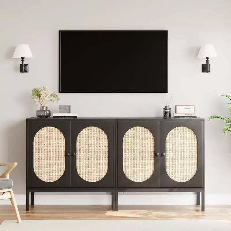 Whizmax Buffet Cabinet Rattan Storage Cabinet with Doors and Shelves, Accent Cabinet Sideboard for Living Room, Dining Room, Hallway