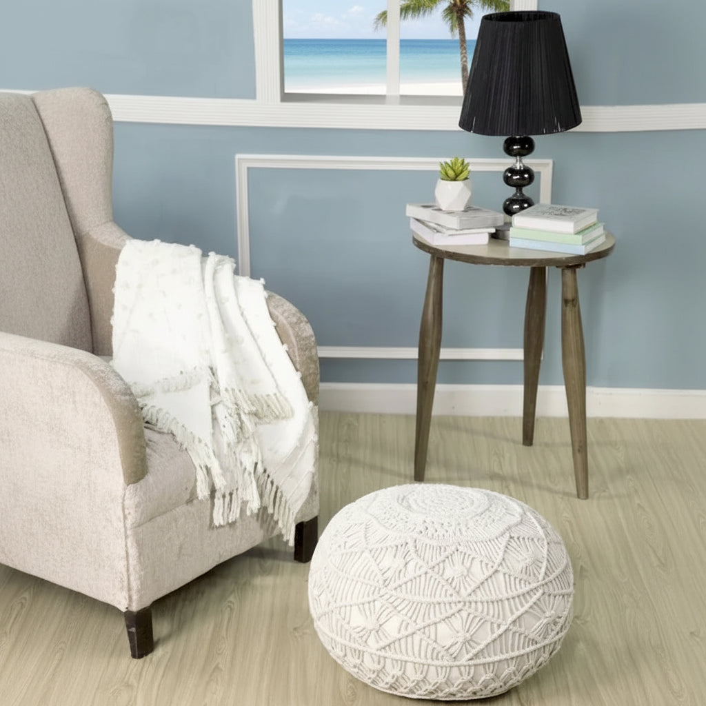 Sevita Mystic Macrame Natural Pouf Ottoman