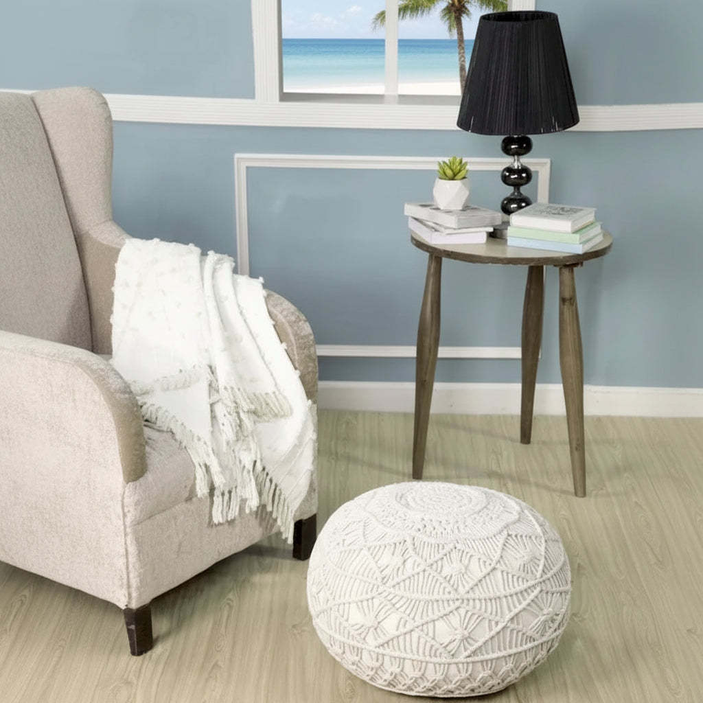 Sevita Mystic Macrame Natural Pouf Ottoman