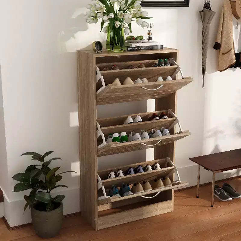 amapy Wood Grain Design Shoe Cabinet Entryway Shoe Rack 3 Tier Shelves