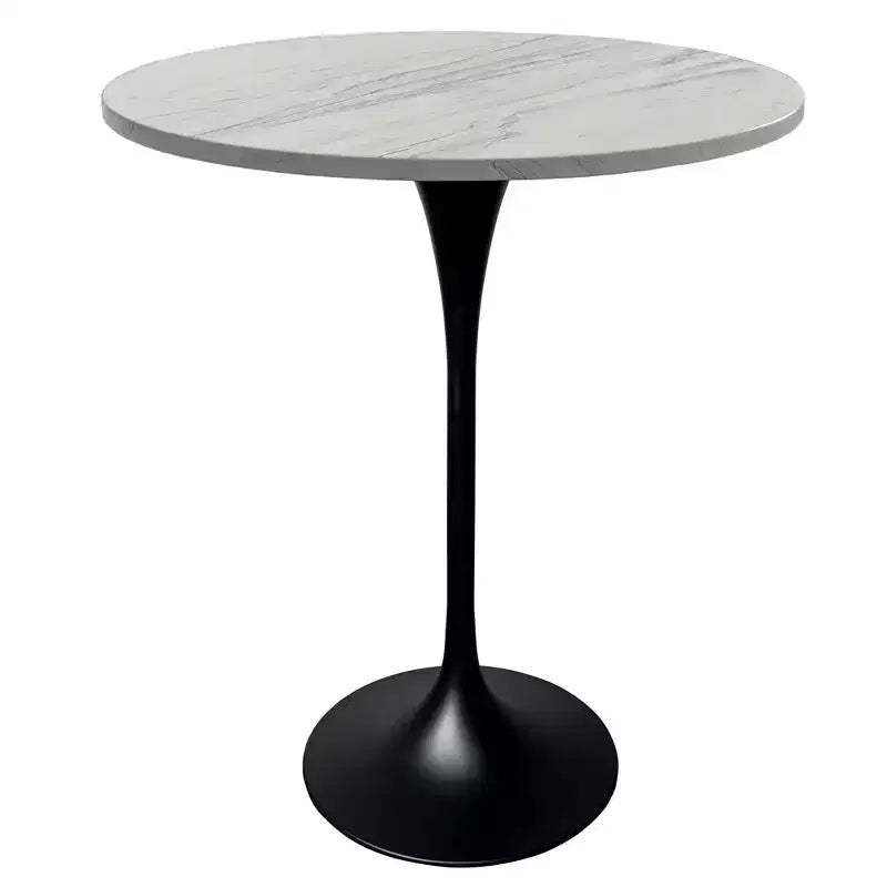Leisuremod Verve 27 Round Bar Height Dining Table - Modern Resin Top with Black Steel Pedestal Base Counter Height Table for Kitchen, Home, and Pub