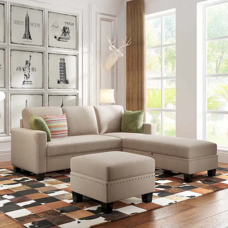 [New] [VIDEO provided] 81.1*76.3*35 Reversible Sectional Couch with Storage Ottoman L-Shaped Sofa,Sectional Sofa with Chaise,Na