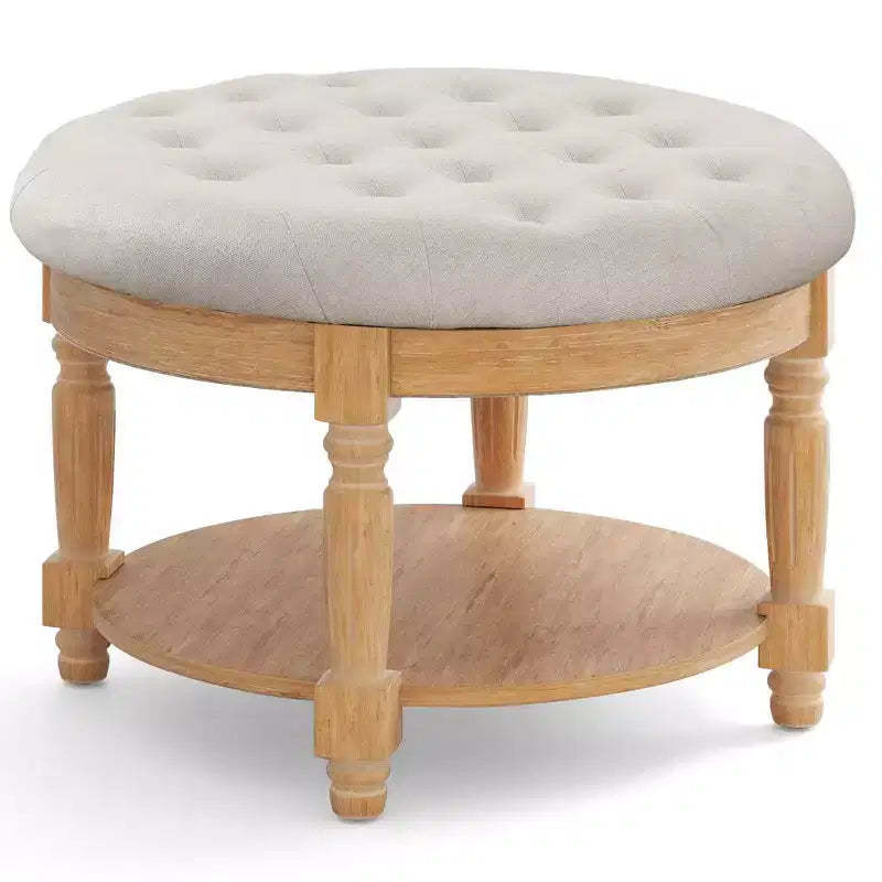 Costway 29 Large Round Ottoman Coffee Table Storage Bench with Flip-up Top Storage Shelf