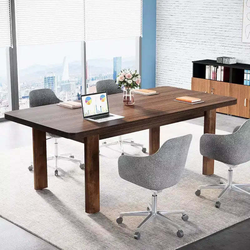 Lantine 62.99-Inch Large Conference Table with Solid Wood Legs