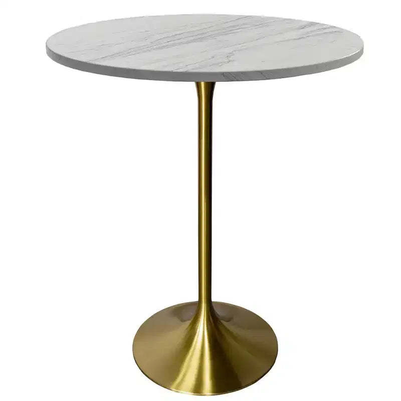 Leisuremod Verve 27 Round Bar Height Dining Table - Modern Resin Top with Brushed Gold Pedestal Base Counter Height Table for Kitchen, Home, and Pub