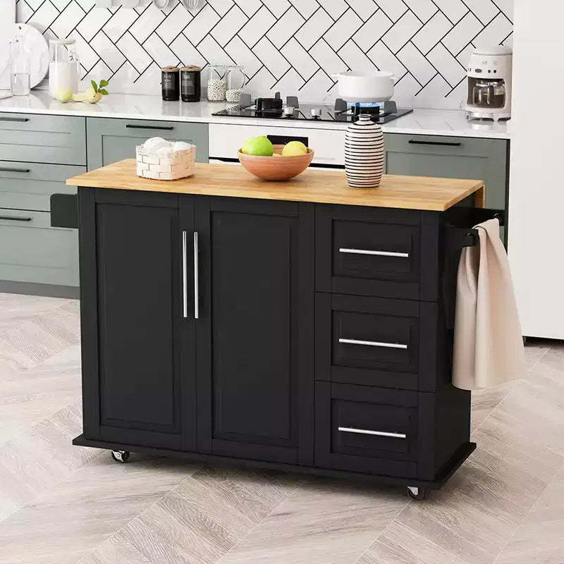 Kitchen Island on Wheels, Kitchen Island Cart w/Lockable Casters, 3 Large Drawers, 2-Door Cabinet, Towel Handle, Adjustable Shelves & Spacious Top