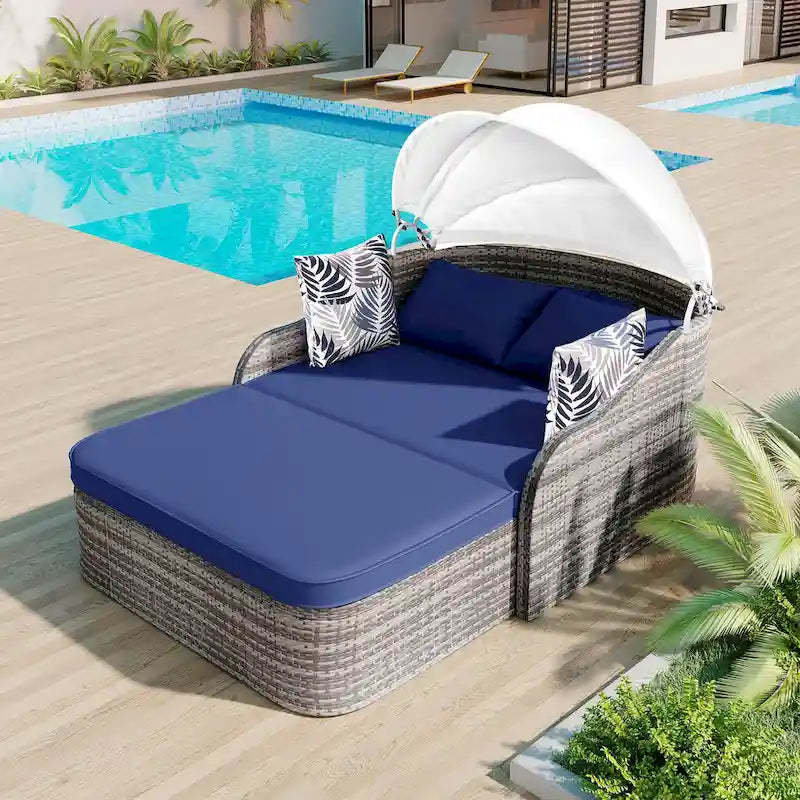 GO 79.9 Outdoor Sunbed with Adjustable Canopy, Daybed With Pillows