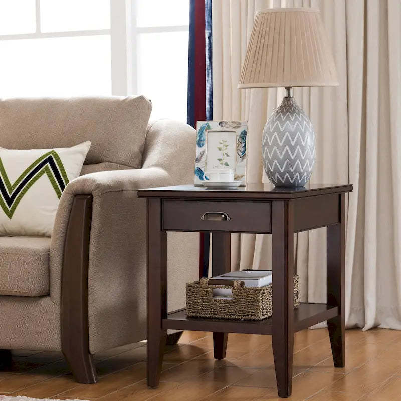 Leick Home 10507 Laurent One Drawer End Table with Shelf, Chocolate Cherry