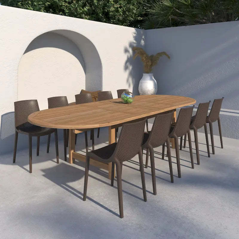 Amazonia 11pc Outdoor Patio Teak and Resin Dining Set