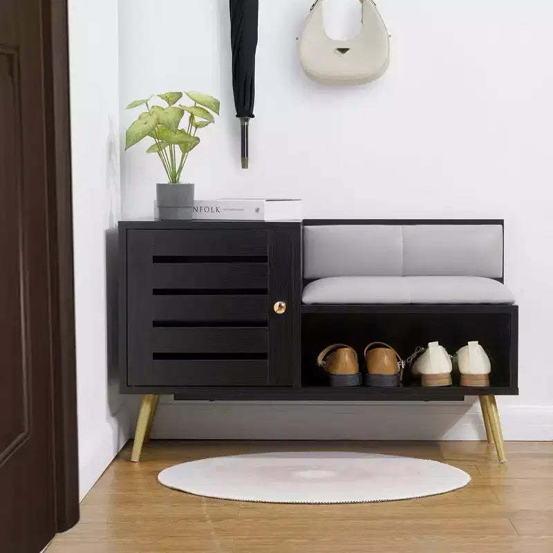 VECELO Shoe Bench with Storage for Entryway Removable Padded Cushion, Lourvered Door