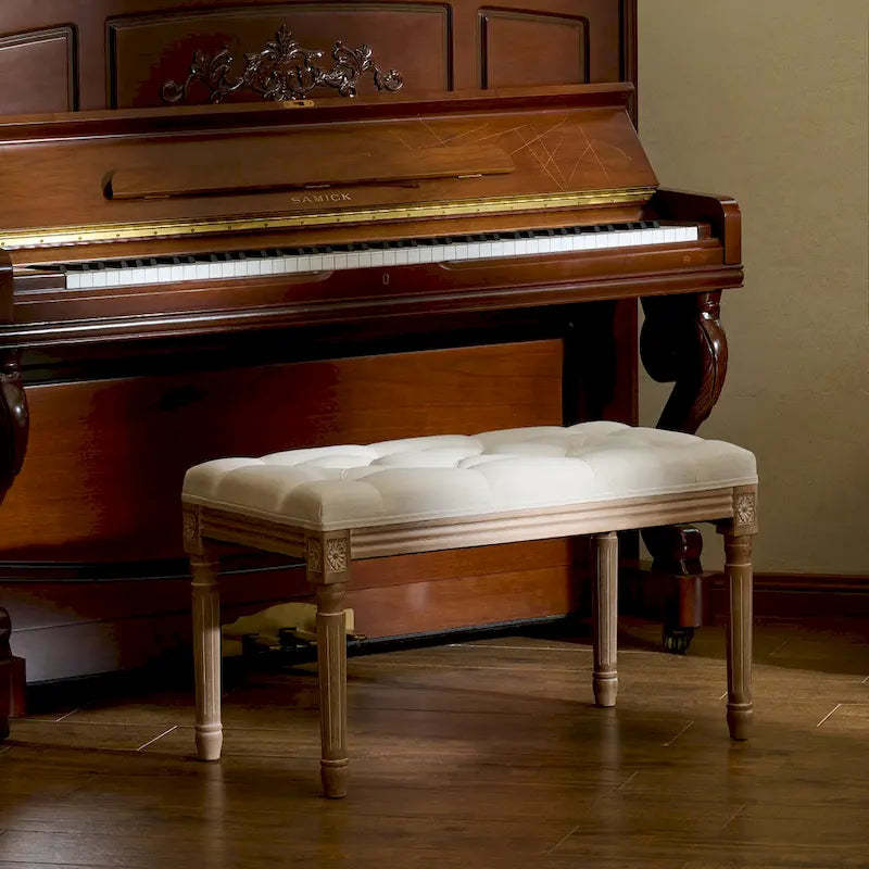 CO-Z French Vintage Upholstered Bench with Carved Solid Wood Frame