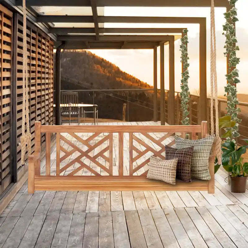 Chic Teak Chippendale Teak Wood Double Porch Swing, 60 inch