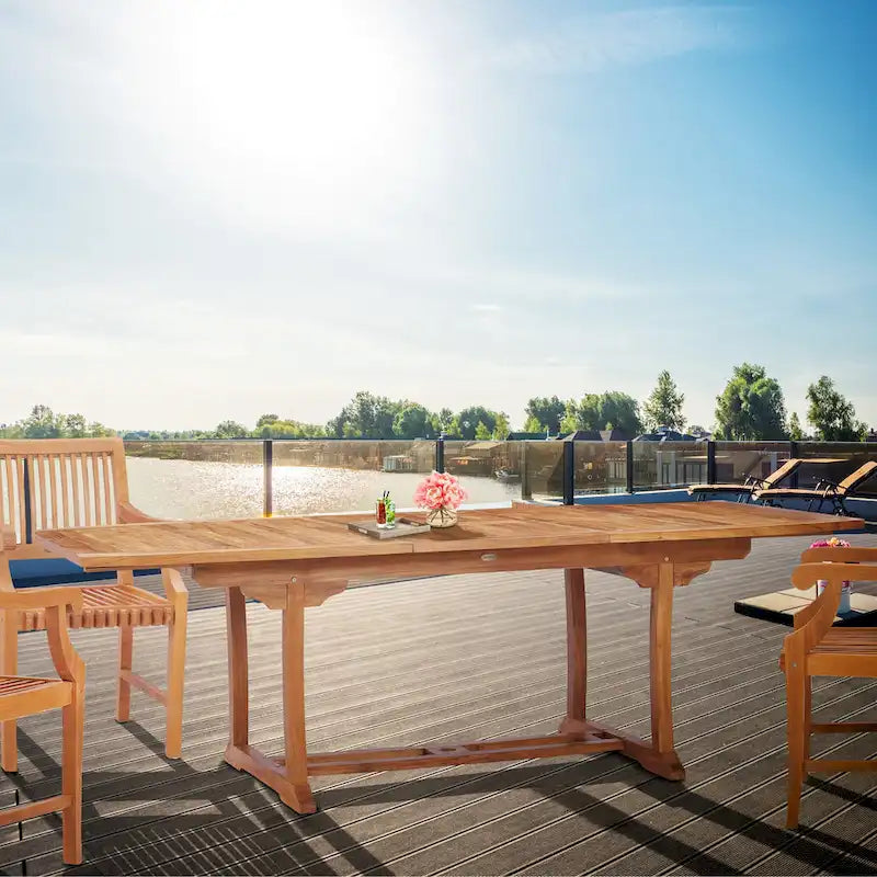 Chic Teak West Palm Semi Oval Teak Wood Outdoor Extension Dining Table, 71 to 94 inch (Table Only)