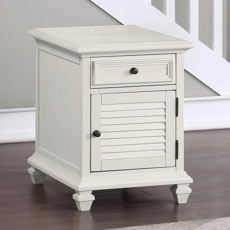 Steve Silver Castana Modern Farmhouse Soft White Side Table with USB