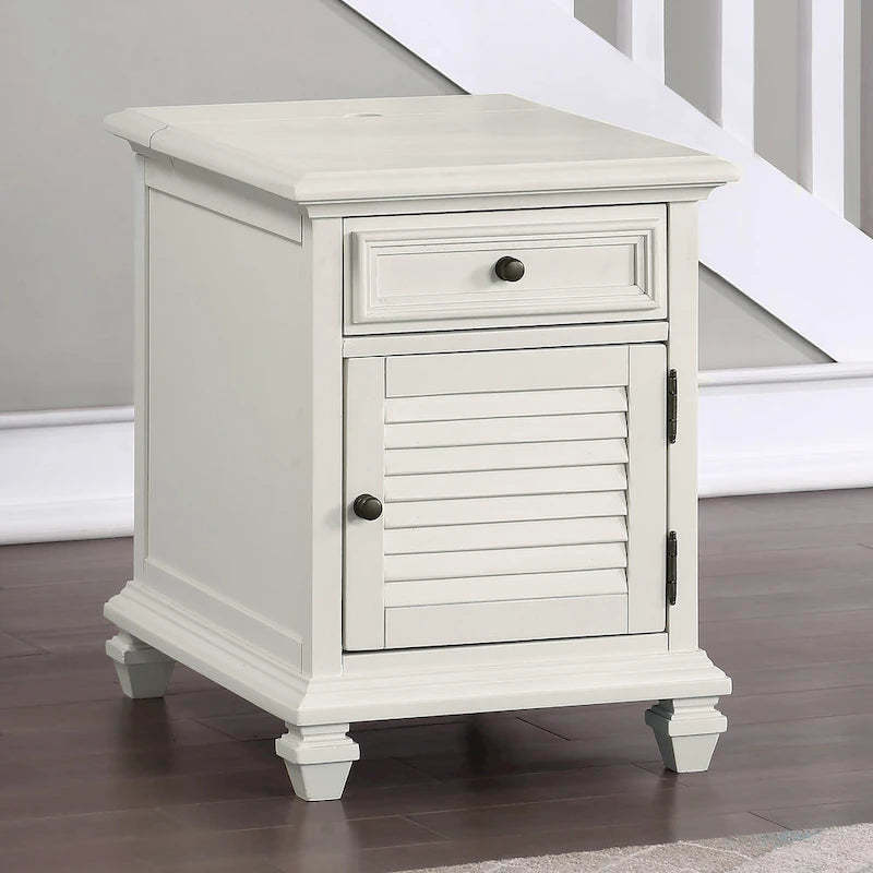 Steve Silver Castana Modern Farmhouse Soft White Side Table with USB