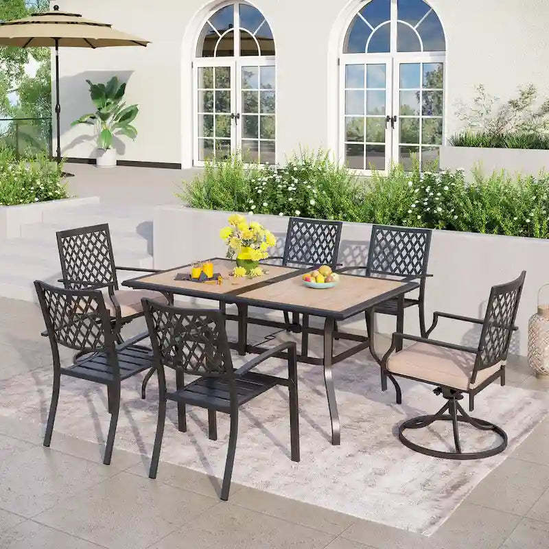 MAISON ARTS Outdoor Patio Rectangular Dining Table Set with 4 x Dining Chairs, 2 x Swivel Chairs