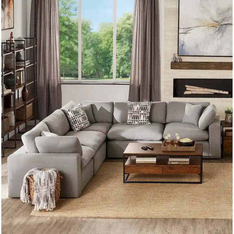 Anka Grey Linen 5-seat Sectional Sofa by iNSPIRE Q Modern