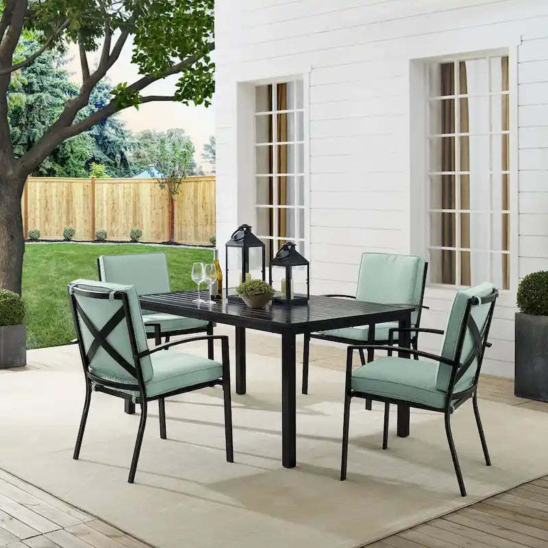 Crosley Kaplan 5-piece Oil-rubbed Bronze Green Cushions Outdoor Dining Set - 122W x 99D x 37H