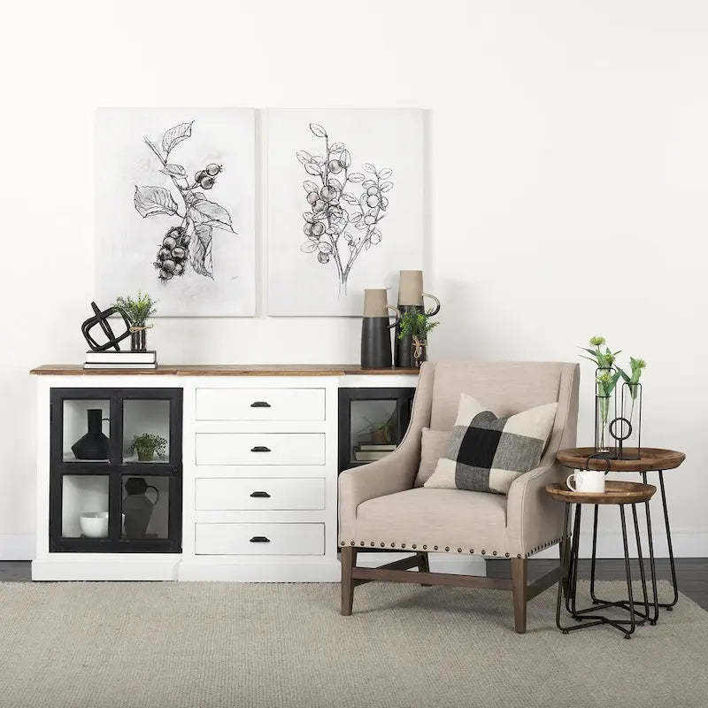 Bourchier White w/Black Trim & Medium Brown Top Solid Wood Sideboard - 75.0L x 20.8W x 34.3H