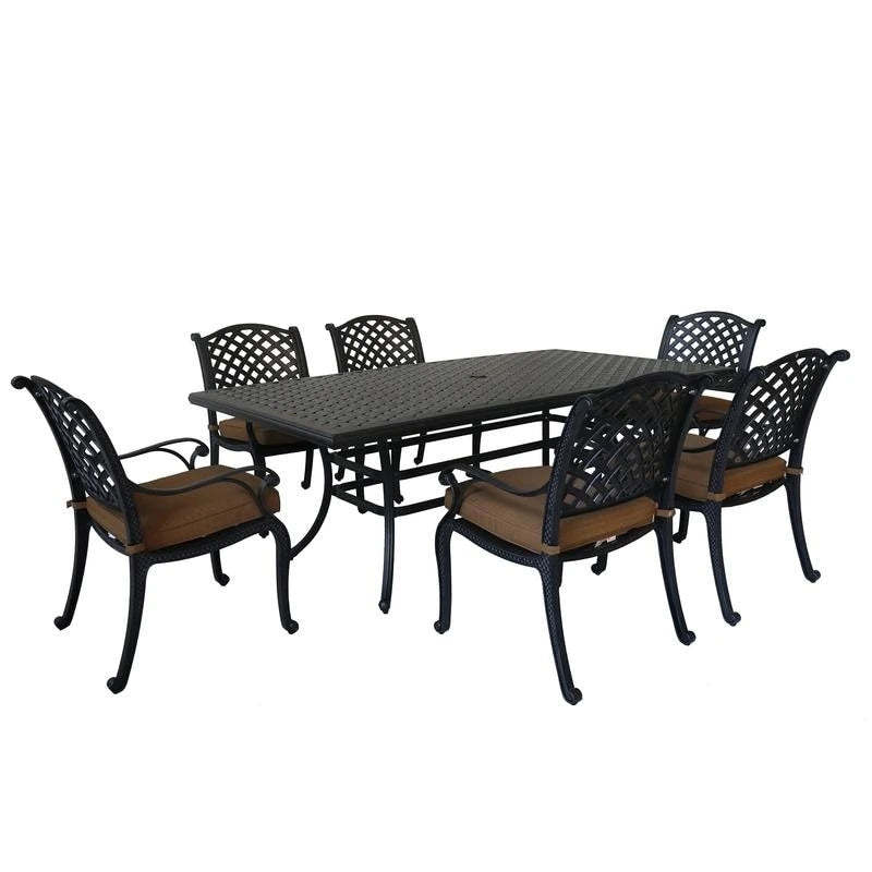 Ventura Cast Aluminum 7 Piece Rectangular Dining Set with 6 Arm Chairs - N/A