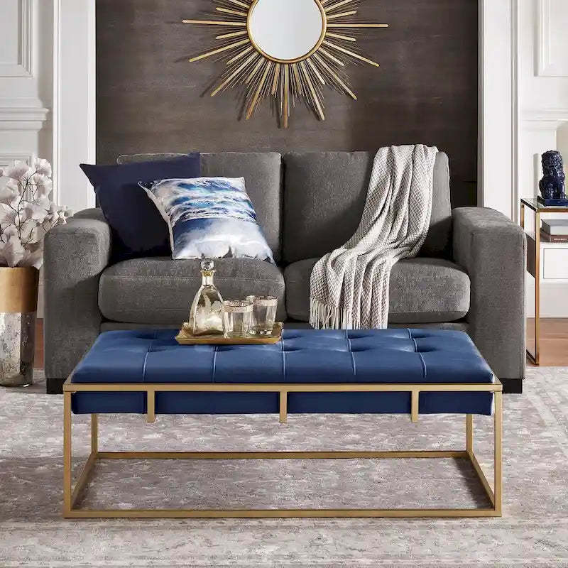 Perdita Gold Finish Velvet Rectangular Tufted Ottoman by iNSPIRE Q Bold