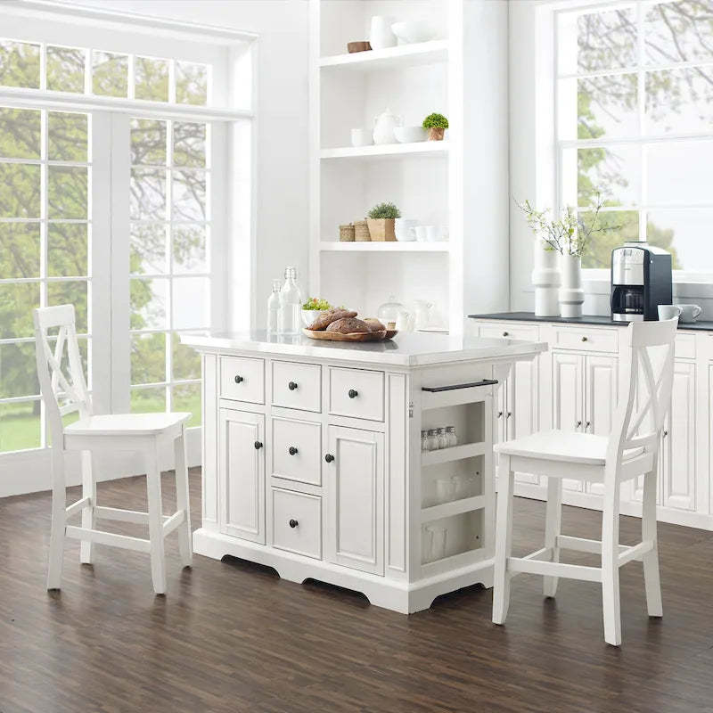 Crosley Julia Stainless Steel Top Island W/X-Back Stools - 50 W x60 D x41 H