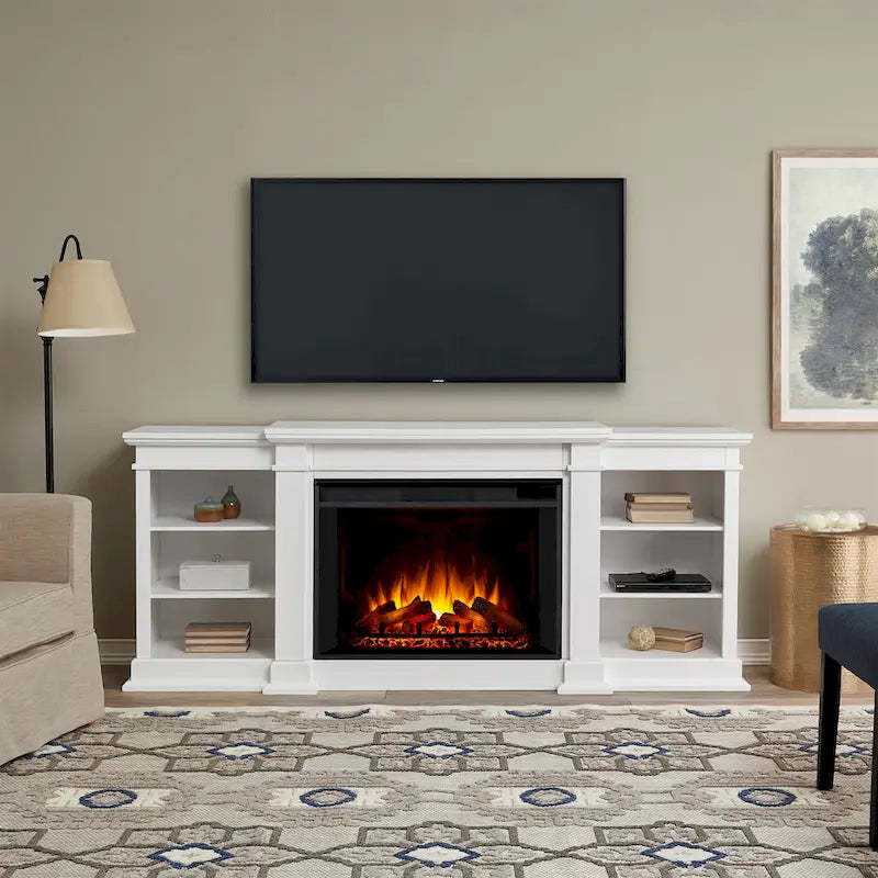 Eliot 81 Grand TV Stand Electric Fireplace in White by Real Flame