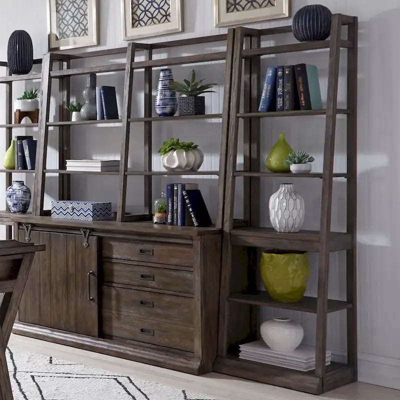 Stone Brook Rustic Saddle Leaning Bookcase