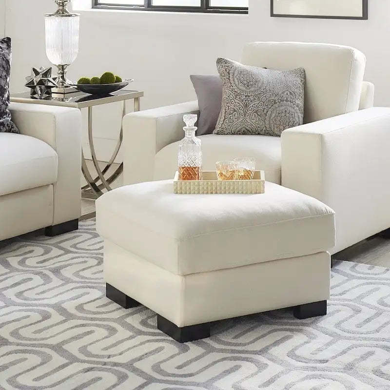 Lionel White Cotton Fabric Down-Filled Ottoman by iNSPIRE Q Artisan