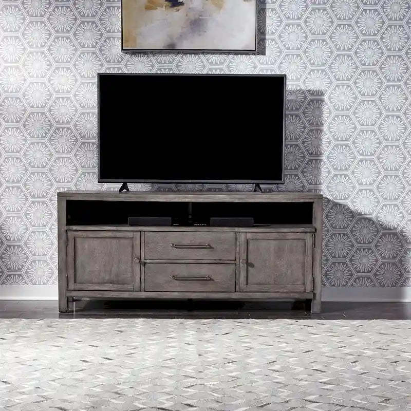 Modern Farmhouse Dusty Charcoal Distressed 66 Inch Entertainment Console