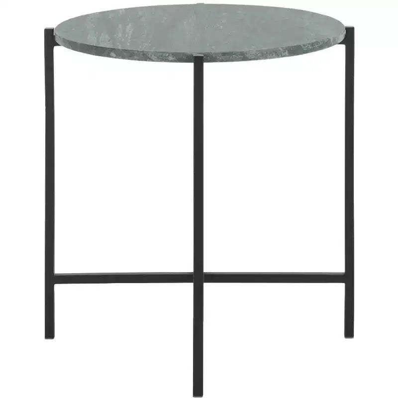 Evrynne Round Accent Table - ACC4608A - Green Marble/Black - Safavieh
