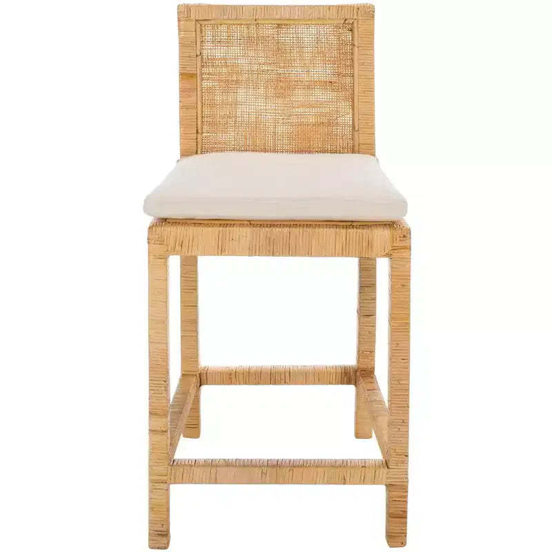 Tojo Cane Counter Stool With Cushion - BST6502 - White/Natural - Safavieh