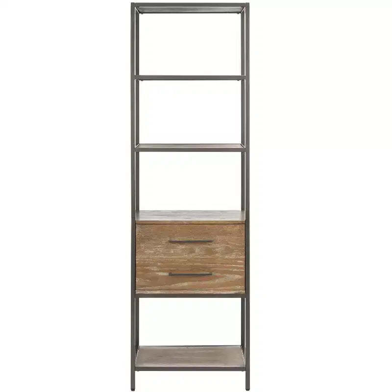 Jola 5 Shelf 1 Drawer Etagere - ETG6400 - Rustic Oak/Gunmetal - Safavieh