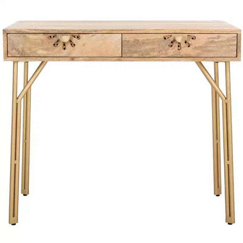 Lily 2 Drawer Desk - DSK9006 - Natural/Brass - Safavieh