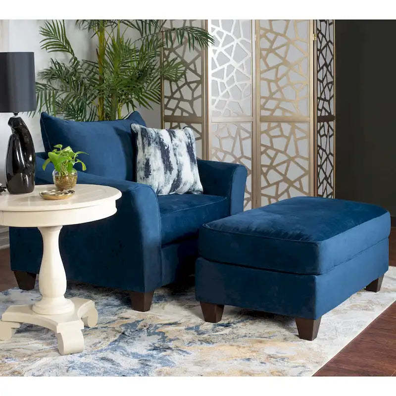 Roundhill Furniture Camero Fabric Pillowback Navy Blue Chair/Ottoman Set