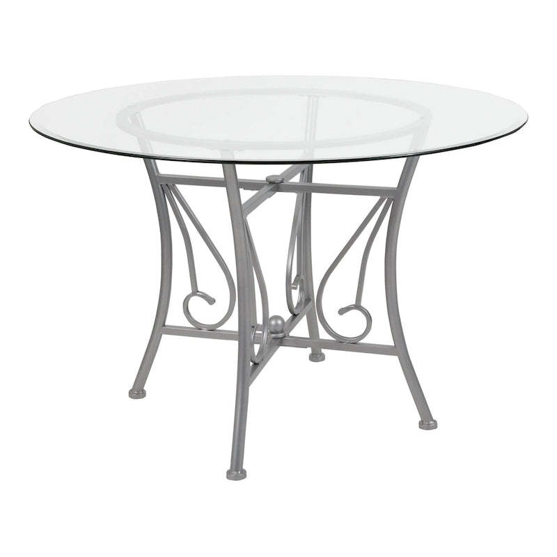 45 Round Glass Dining Table with Curl Accent Matte Metal Frame - 45W x 45D x 29H - 45W x 45D x 29H