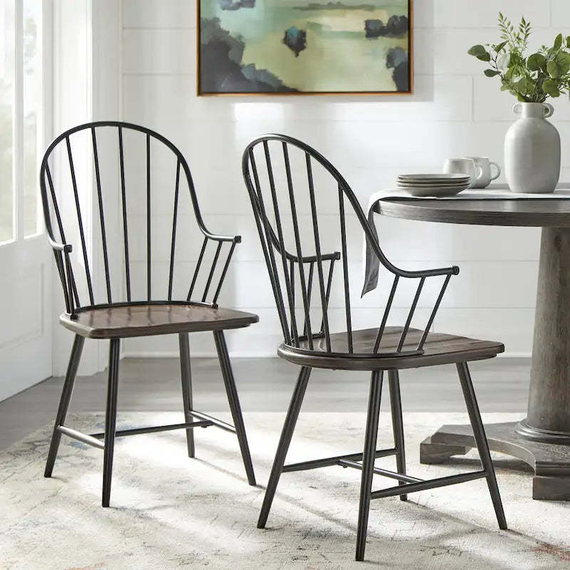 Simple Living Milo Mixed Media Spindle Arm Chairs (Set of 2) - N/A