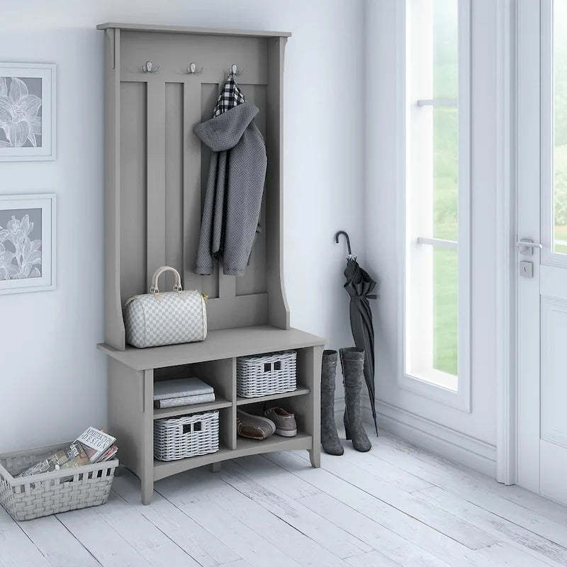 Bush Furniture Salinas Hall Tree with Storage Bench in Cape Cod Gray - 31.73L x 15.75W x 68.12H