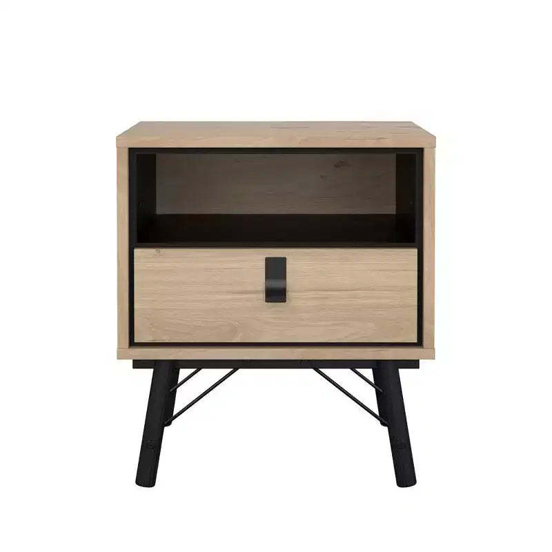 Tvilum, Ry Nightstand with 1 Drawer and Open Shelf, Jackson Hickory/Black