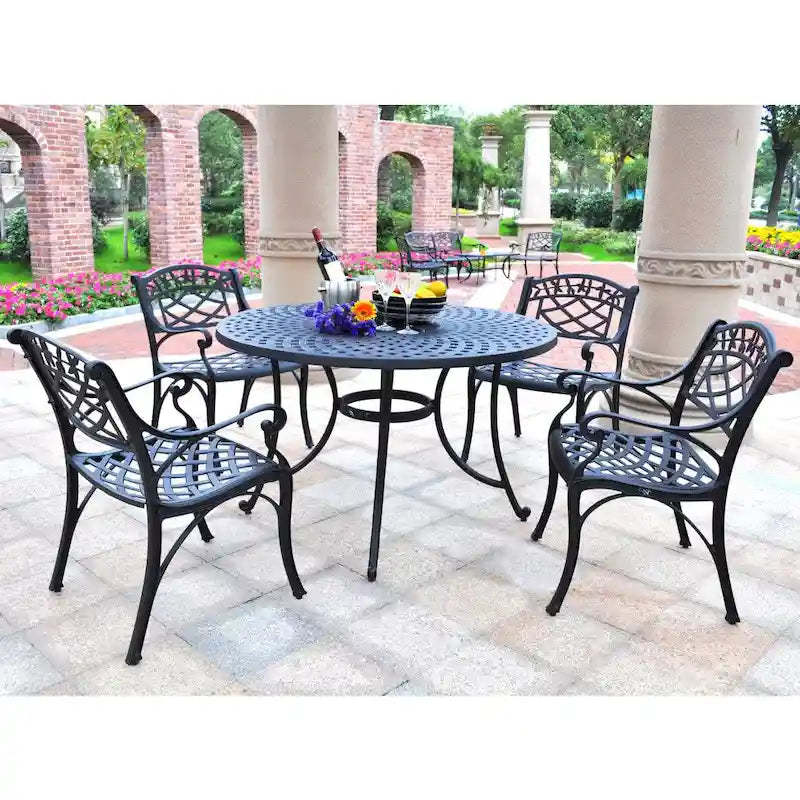 Crosley Sedona 46 Five Piece Cast Aluminum Outdoor Dining Set with Arm Chairs in Black Finish - N/A