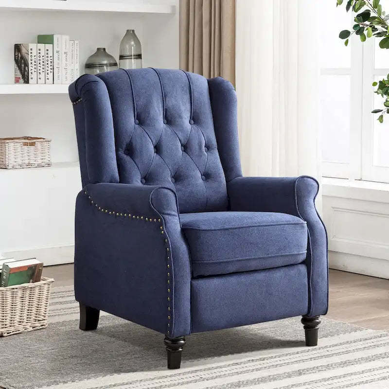 Push Back Recliner with Tufted Back and Wooden Legs