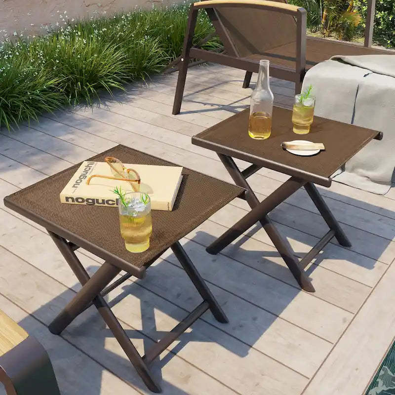 Outdoor Patio Folding Side Table Ottoman Camping End Table Plant Stand - 14.8in W x 17.1in L x 16.3in H