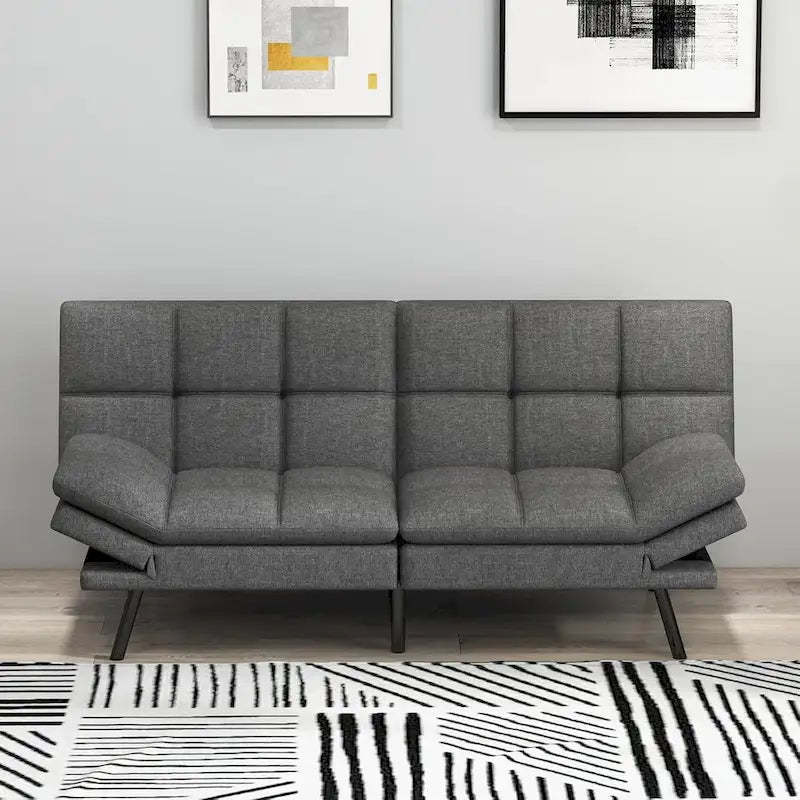 Futon Sofa Bed, Modern Convertible Sleeper Couch Daybed with Adjustable Armrests for Studio, Apartment, Office, Small Space