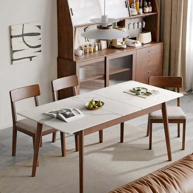 Nestfair Solid Oak Meet Dining Table with Marble Finish - N/A