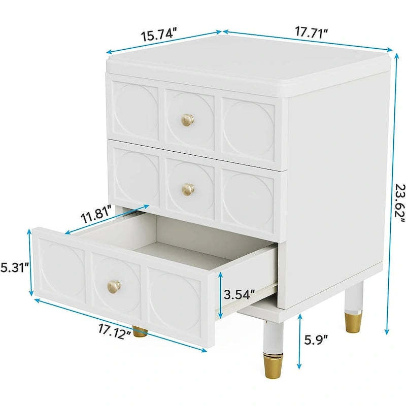 Nightstand Bedside Table with 3 Drawers, Bedroom Tall Night Stands Sofa End Table with Storage for Bedroom, Living Room